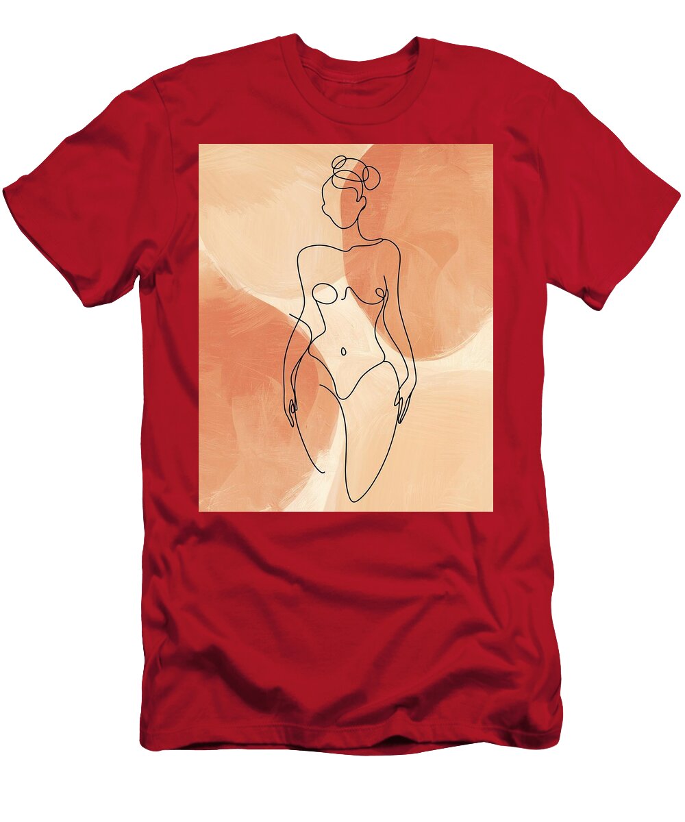 Minimal Line Art Curvy Woman One Line Art Print Woman Body Line Drawing Body Positivity Mounir Khalfouf T-Shirt
