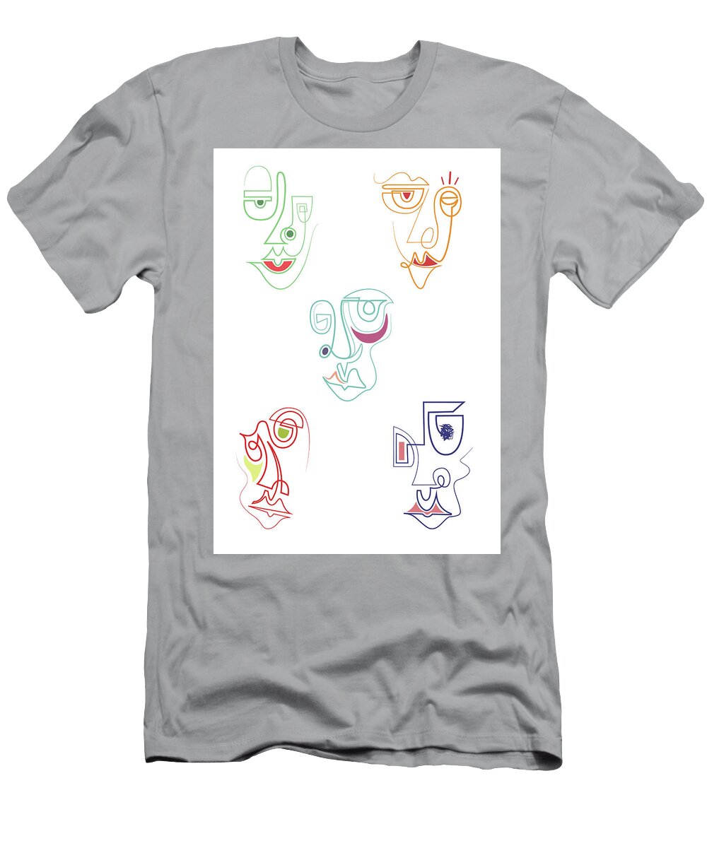 Minimal Line Art Faces Pattern Voskresija Andreevska T-Shirt