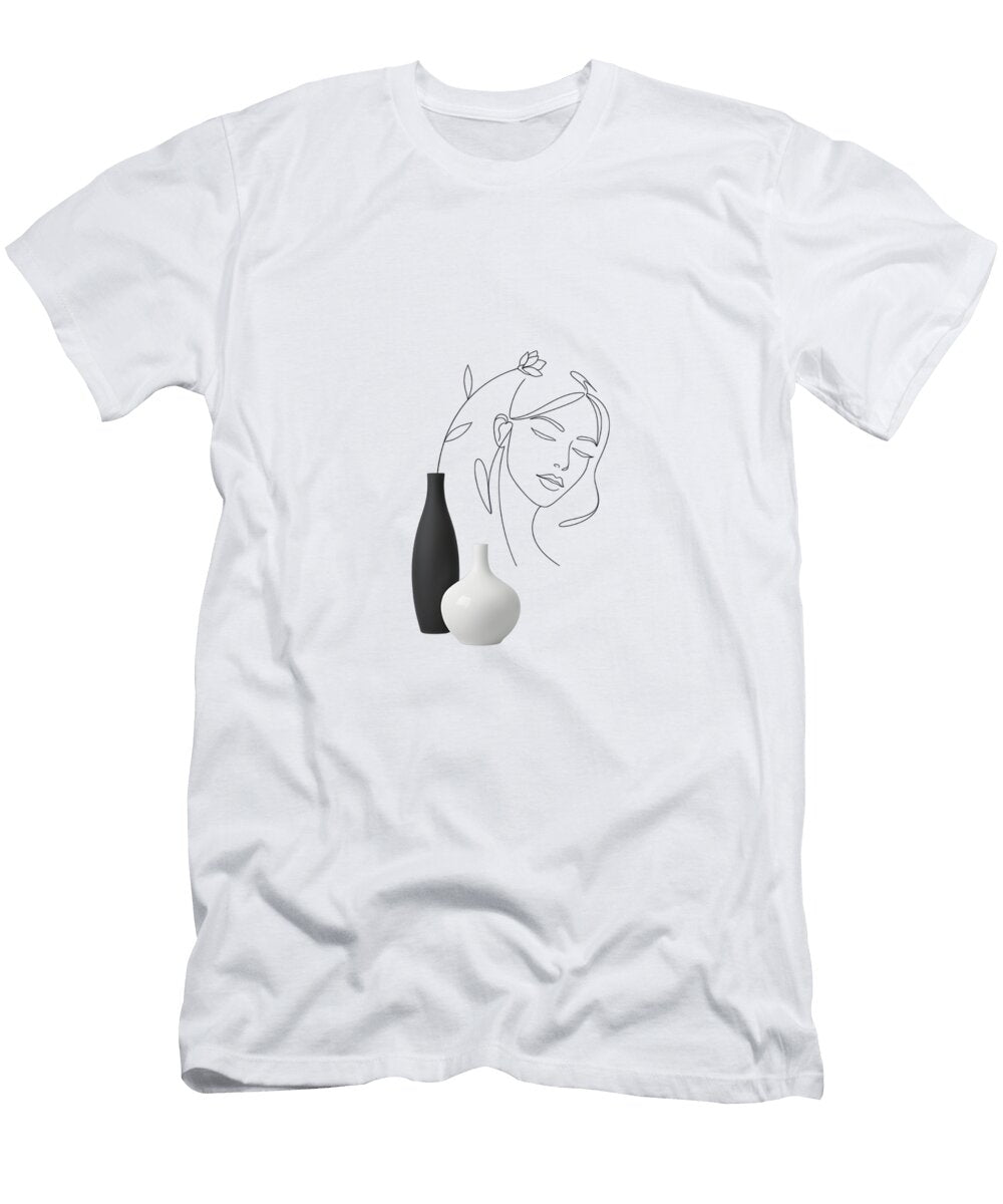 Minimalist Line Art Woman with Vases Mounir Khalfouf T-Shirt