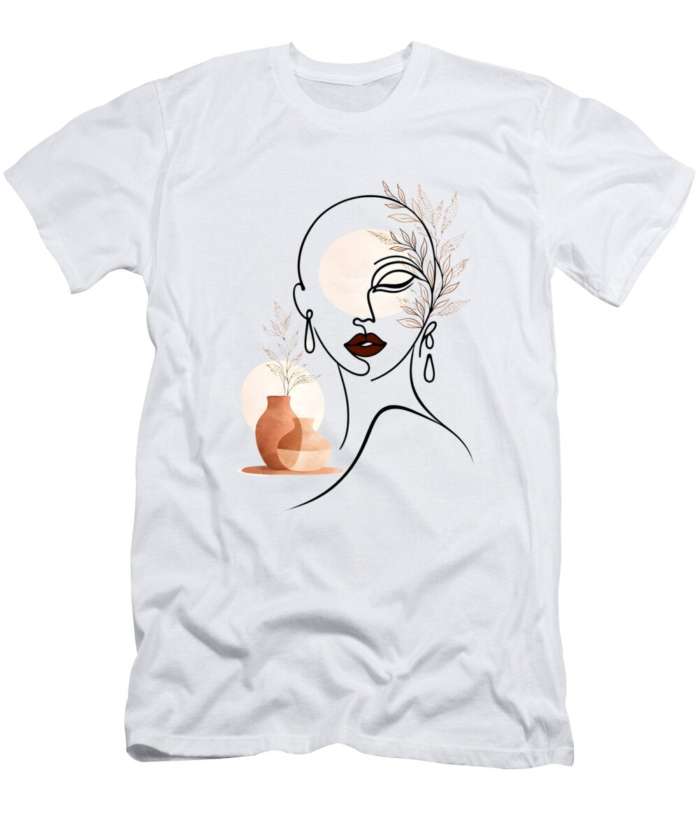 Minimalist Line Art Womans Portrait with Vases Mounir Khalfouf T-Shirt