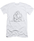 Minimalist Line Drawing of an Intimate Couple Embrace Mounir Khalfouf T-Shirt