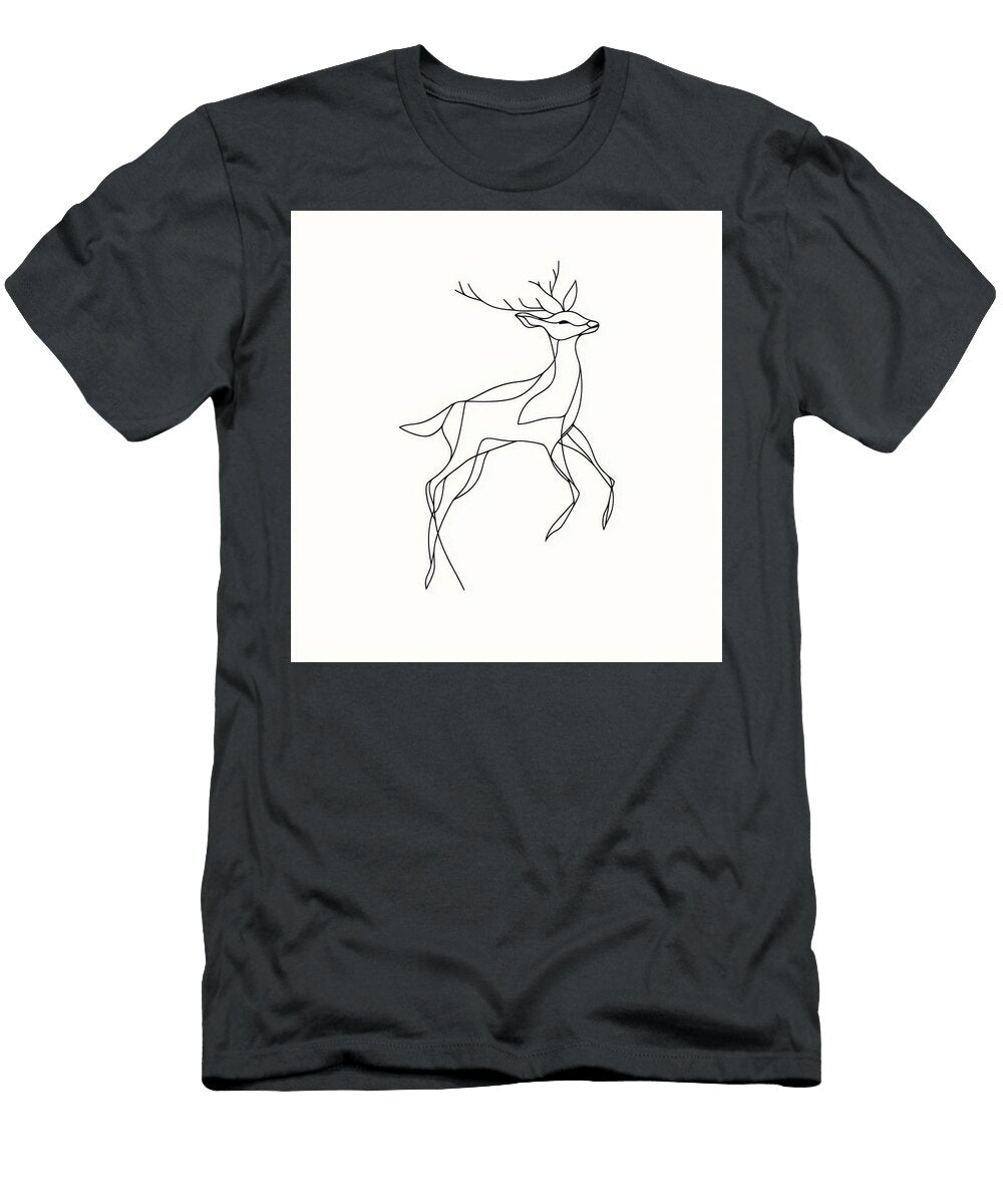 Minimalist One Line Drawing of a Prancing Deer Jodie Tamfa T-Shirt