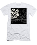 Minimalist White Line Art Profile with Cherry Blossoms and Mountain Village on Black Talha Khan T-Shirt