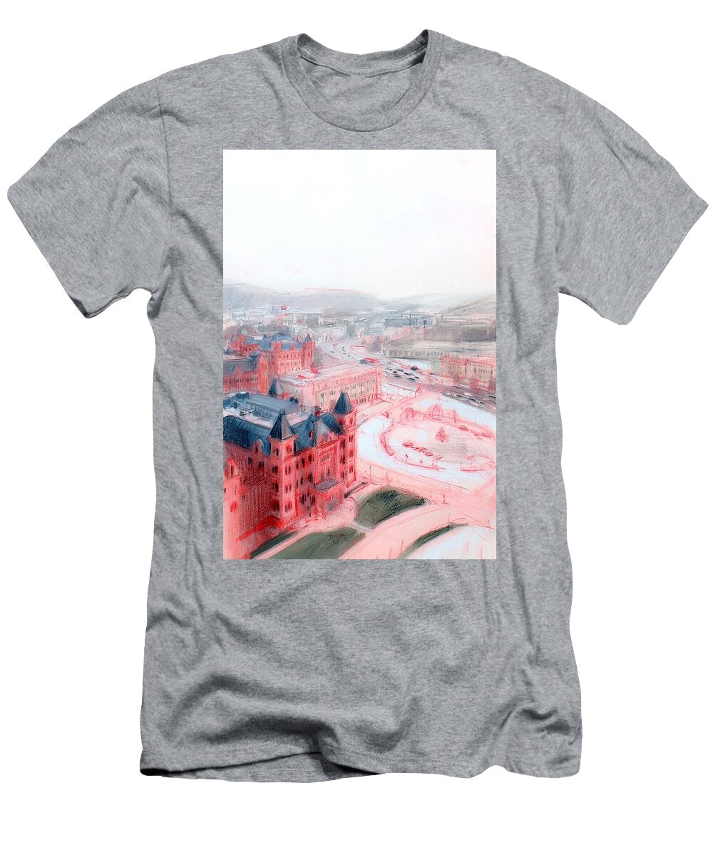 Misty Cityscape Overlooking Buildings Iowa State Campus Hollie Love T-Shirt
