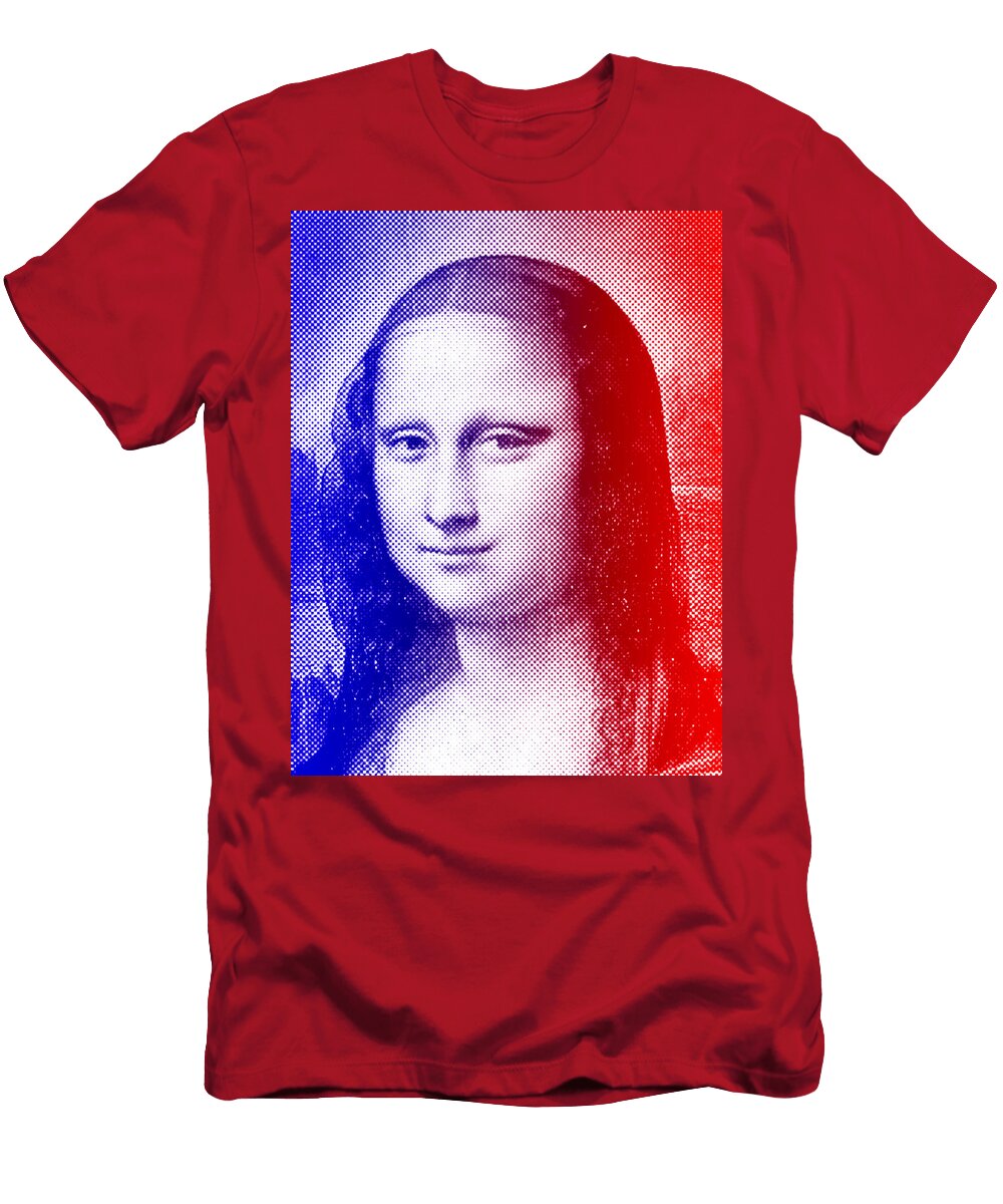 Mona Lisa Blue and Red Halftone Pattern Nicko Prints T-Shirt