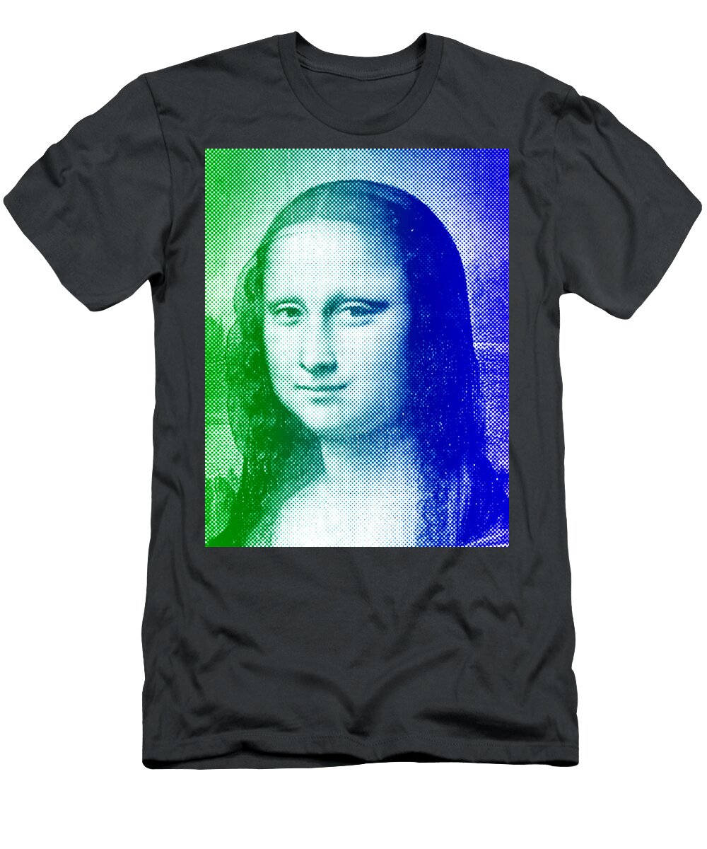 Mona Lisa Green and Blue Halftone Pattern Nicko Prints T-Shirt