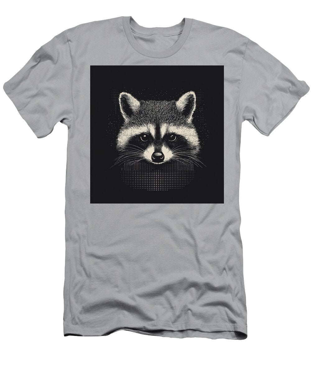 Monochrome Raccoon Portrait on Dark Background Mardy Oliver T-Shirt