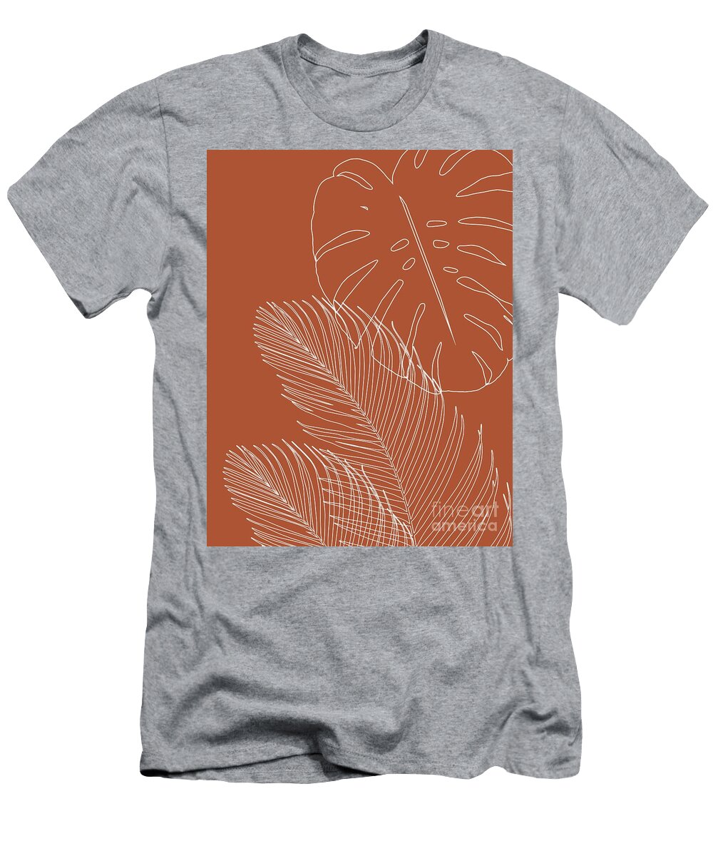 Monstera Palm Leaves Finesse Line Art 3 Tropical Decor Art Anitas and Bellas Art T-Shirt