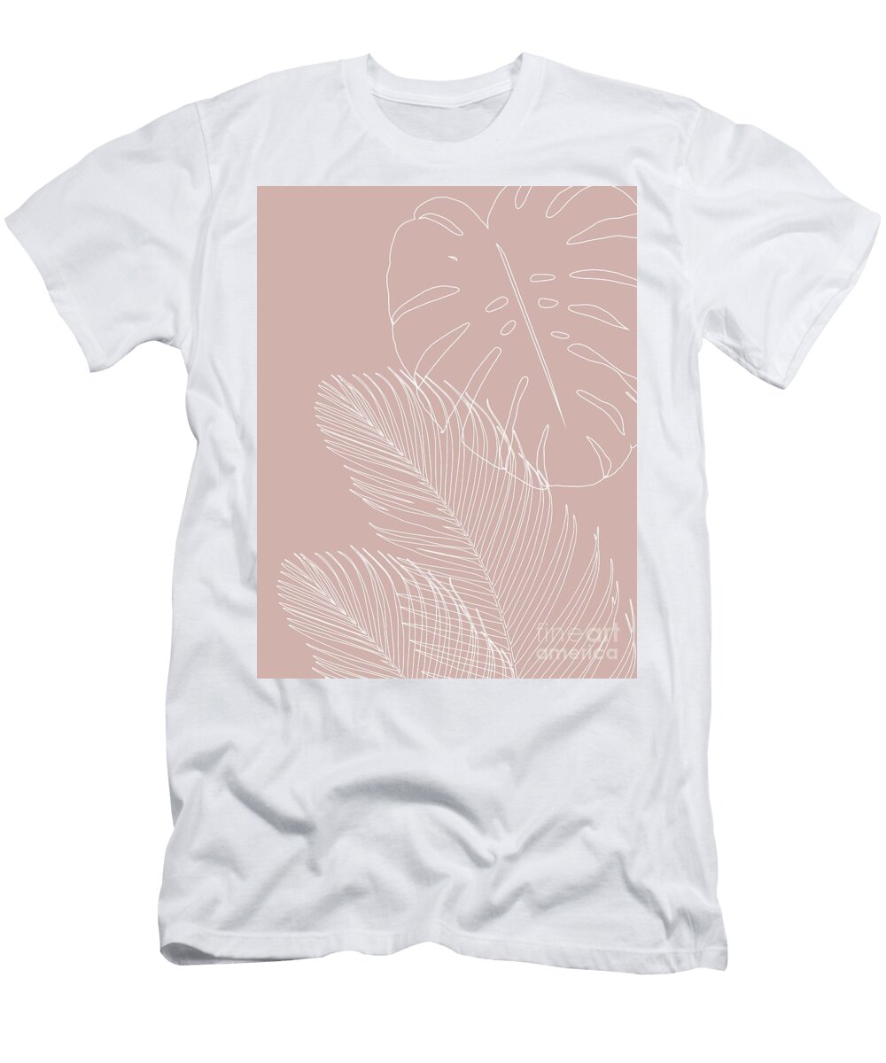 Monstera Palm Leaves Finesse Line Art 5 Tropical Decor Art Art Anitas and Bellas Art T-Shirt