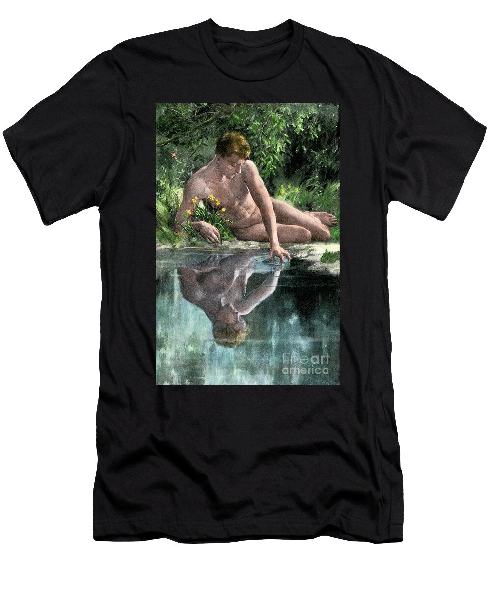 Narcissus Admiring Its Own Reflection on the Surface of the Lake American School T-Shirt