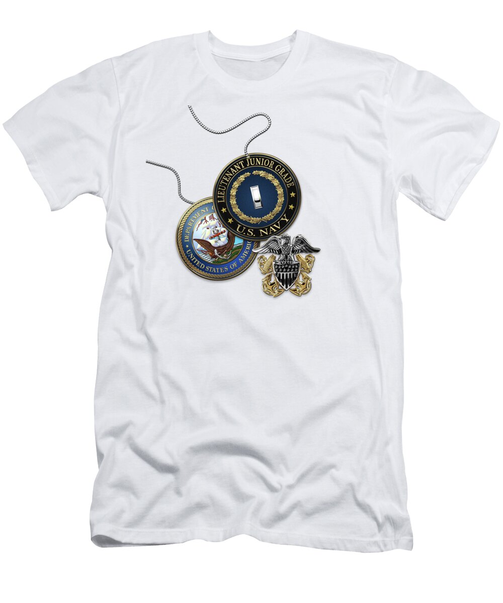 Navy Lieutenant Junior Grade Ltjg Rank Insignia Over White Leather Serge Averbukh T-Shirt