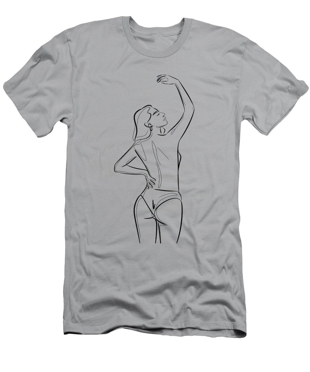 No 01 Minimalist Illustration of Relaxed Women Set Woman Meditation Line Art Sketch Yoga Poses Mounir Khalfouf T-Shirt