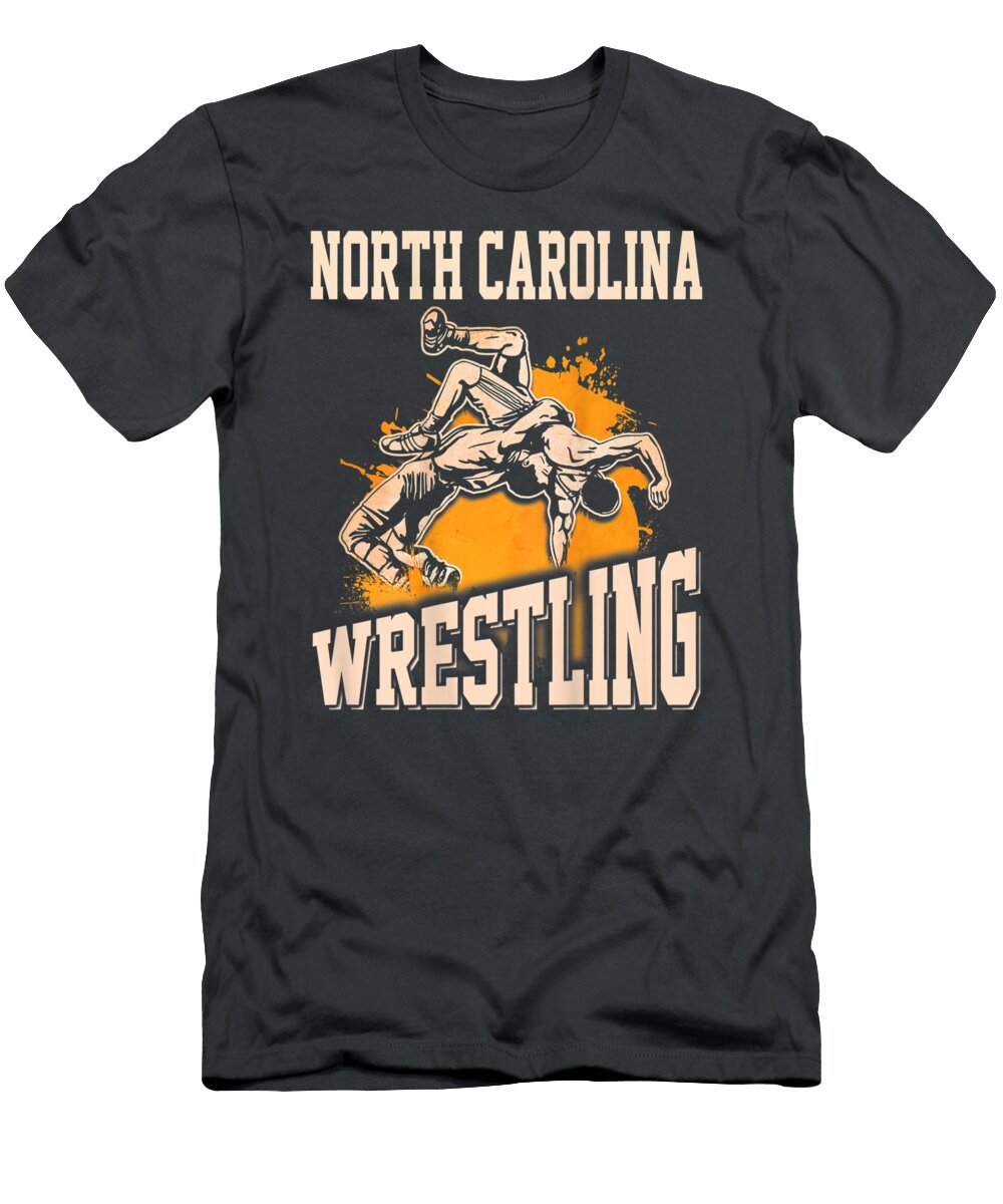 North Carolina Wrestling Dad Mom for Wrestler Backside Enidh Korne T-Shirt