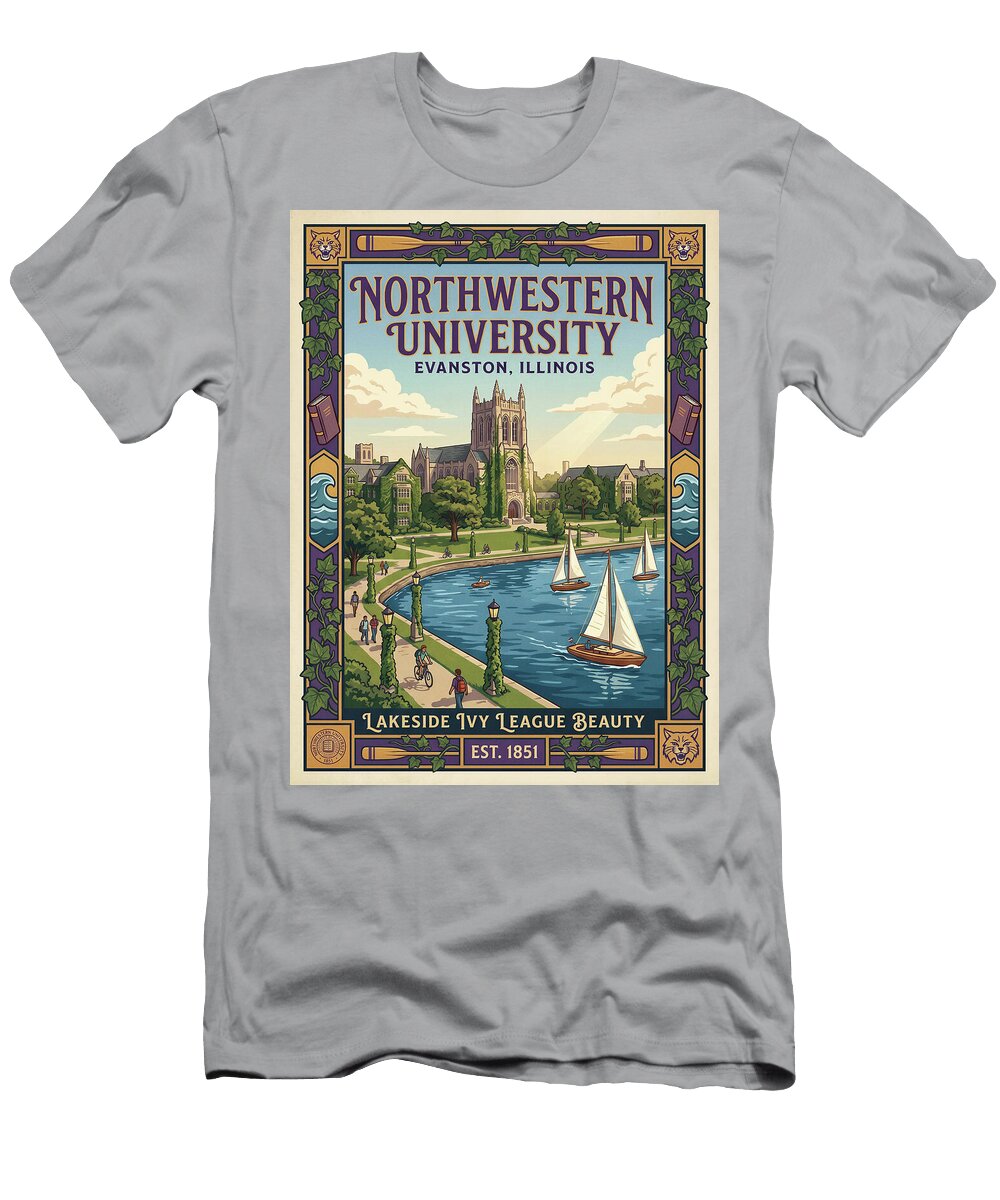 Northwestern University Campus Scene Iconic Vintage Travel Poster Sampadart Gallery T-Shirt