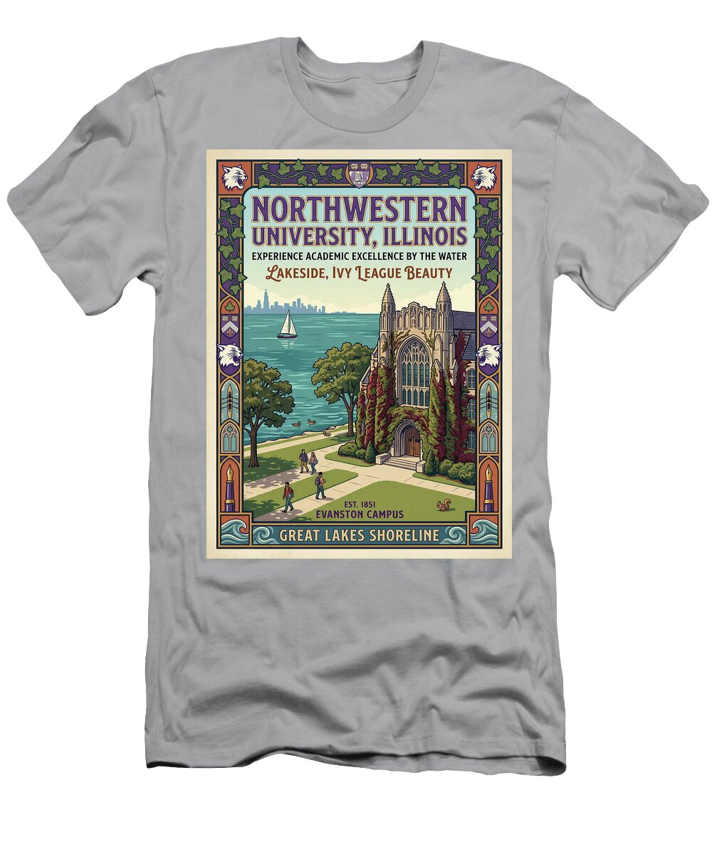Northwestern University Evanston Campus Iconic Vintage Travel Poster Sampadart Gallery T-Shirt