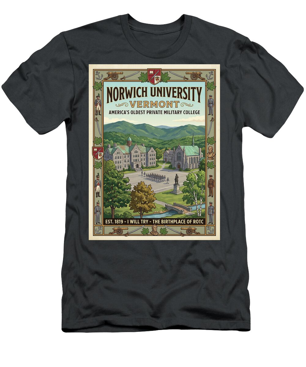Norwich University Campus Scene Iconic Vintage Travel Poster Sampadart Gallery T-Shirt