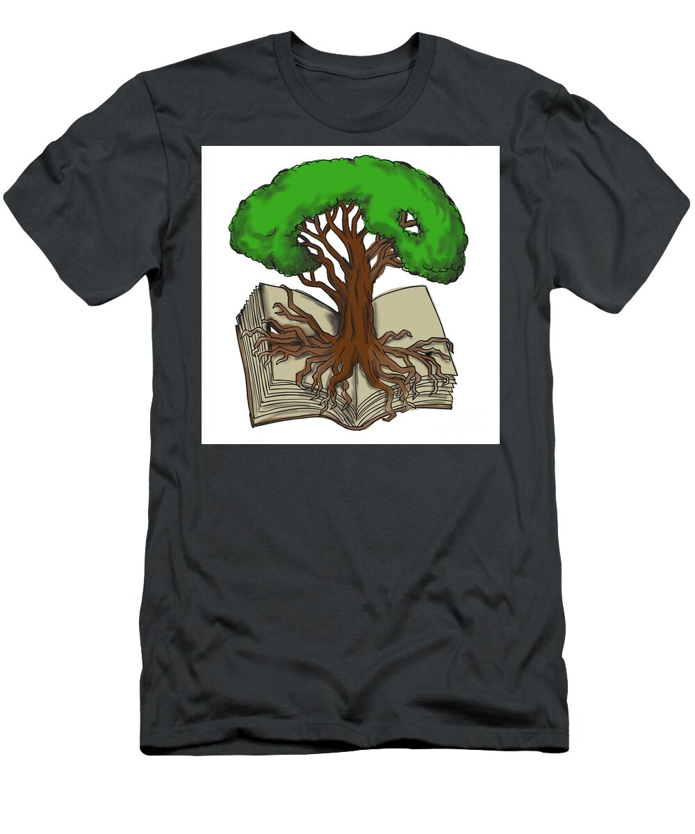 Oak Tree Roots on Book Tattoo Aloysius Patrimonio T-Shirt