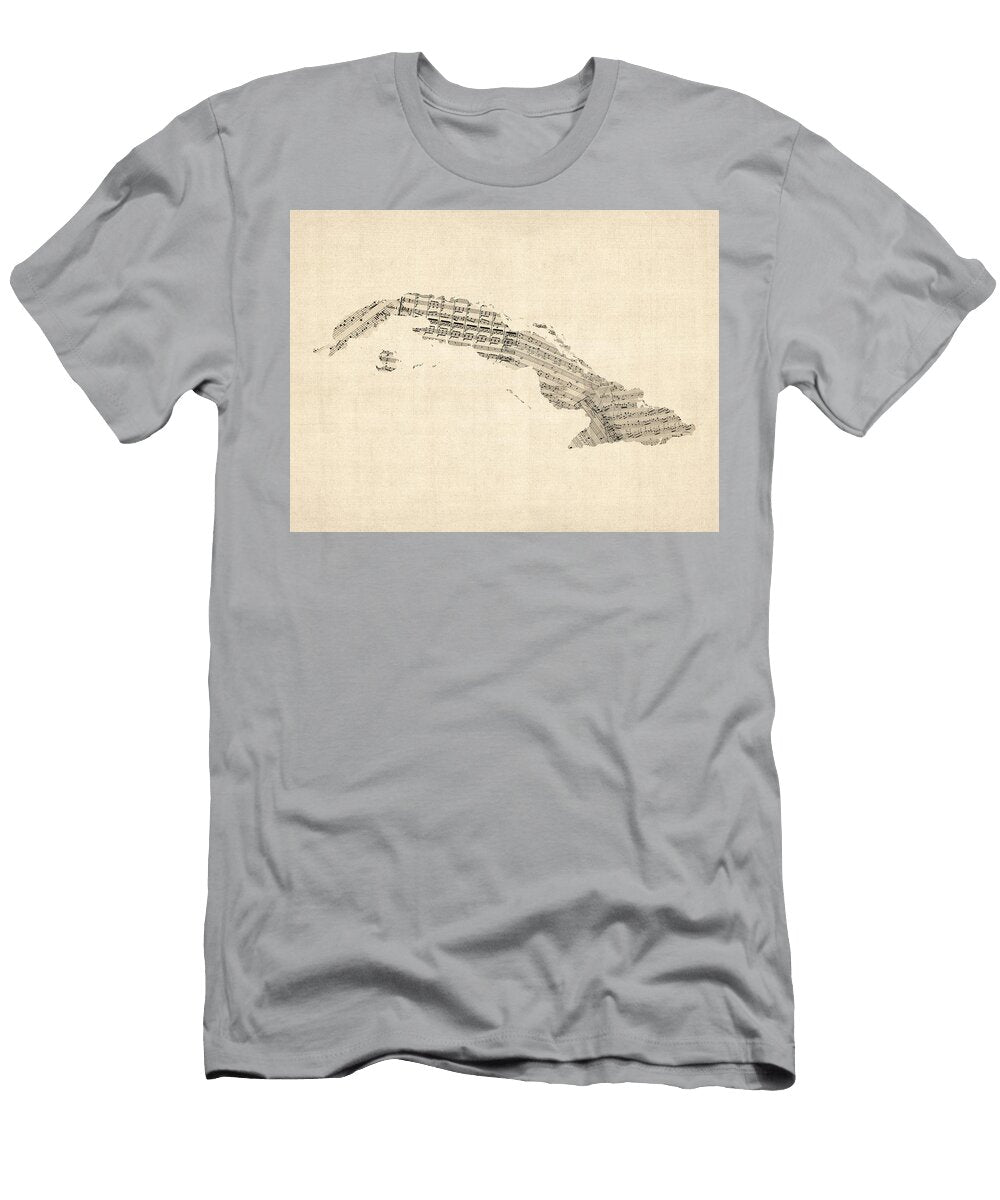 Old Sheet Music Map of Cuba Michael Tompsett T-Shirt