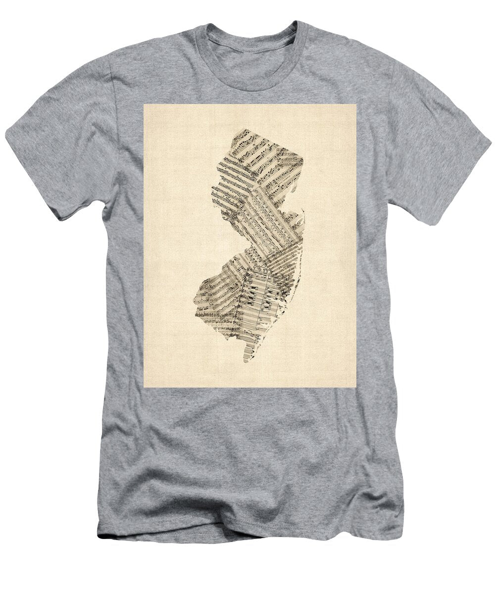 Old Sheet Music Map of New Jersey Michael Tompsett T-Shirt