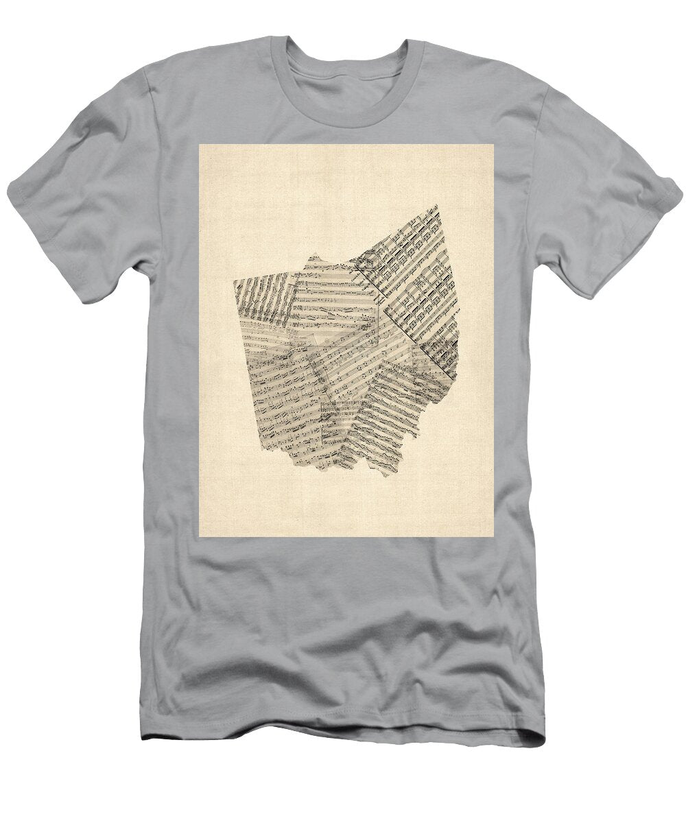 Old Sheet Music Map of Ohio Michael Tompsett T-Shirt