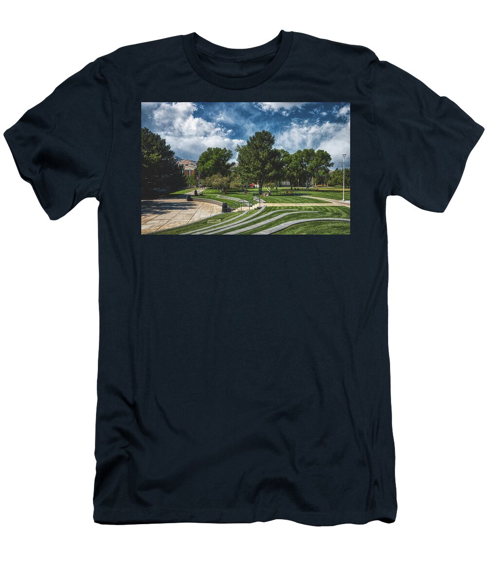 On the Campus Quad of Idaho State University Mountain Dreams T-Shirt