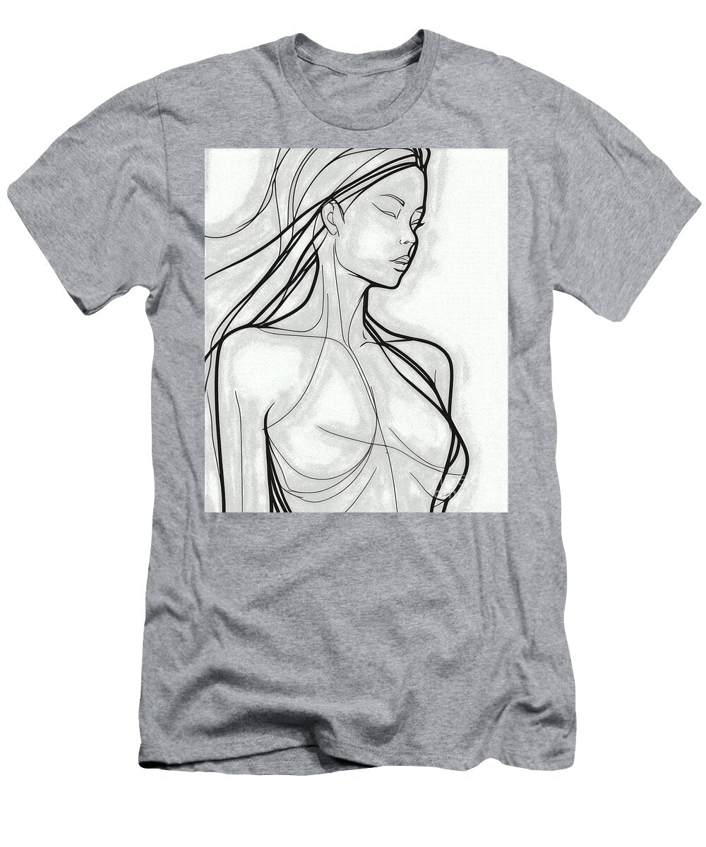 One Lineart Woman Body Drawing Elegant Minimal Black Lines Drawing Woman Body Line Art Elegant Mounir Khalfouf T-Shirt