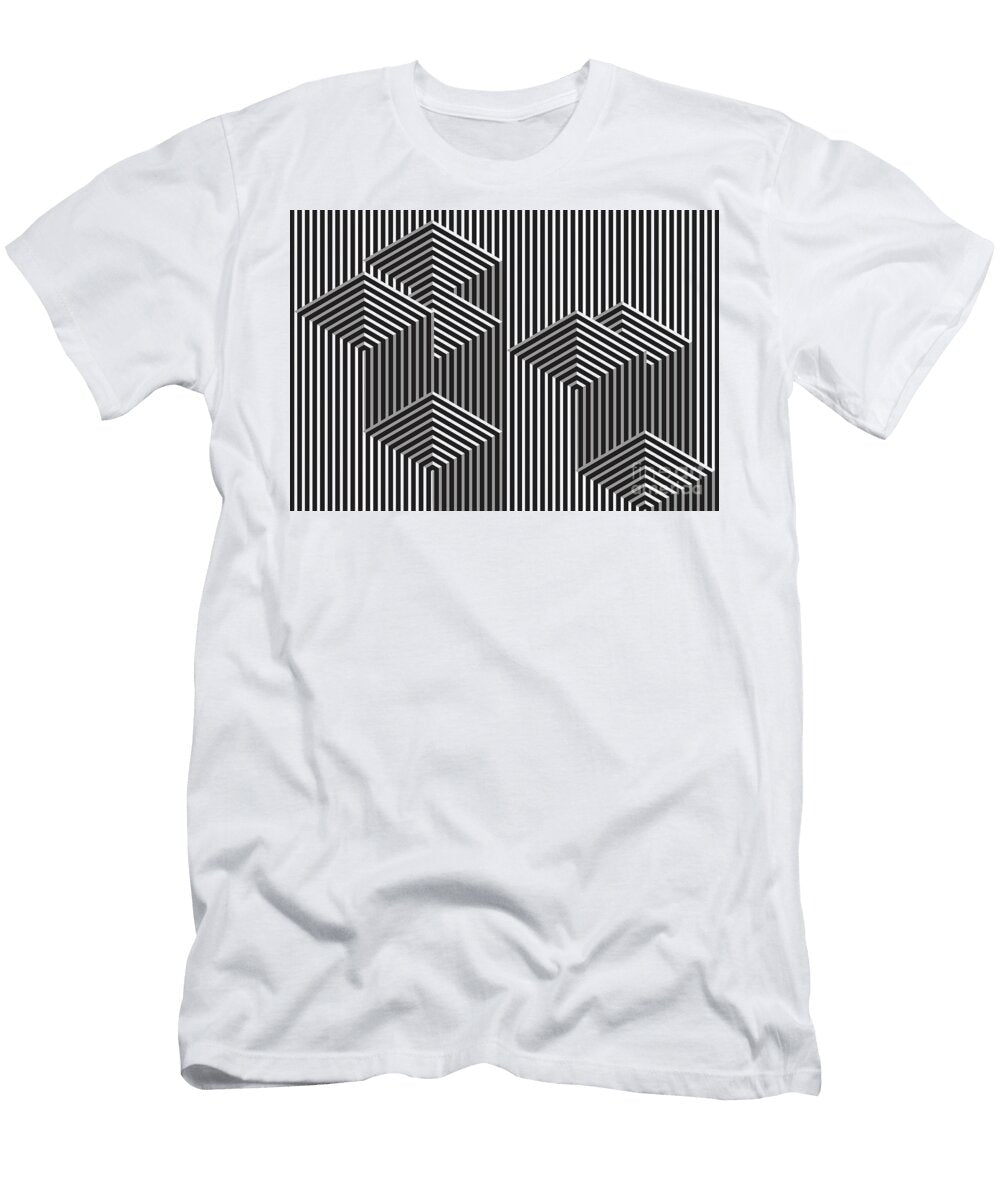 Optical Art in Black and White Vertical Stripes with Shadows Jane Rix T-Shirt