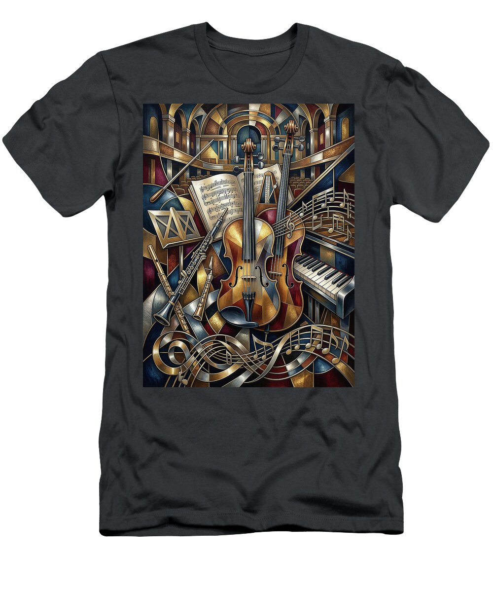 Orchestra Instruments in Concert Hall Rhythmic Geometry Music Collage Collection Abstract Sampadart Gallery T-Shirt