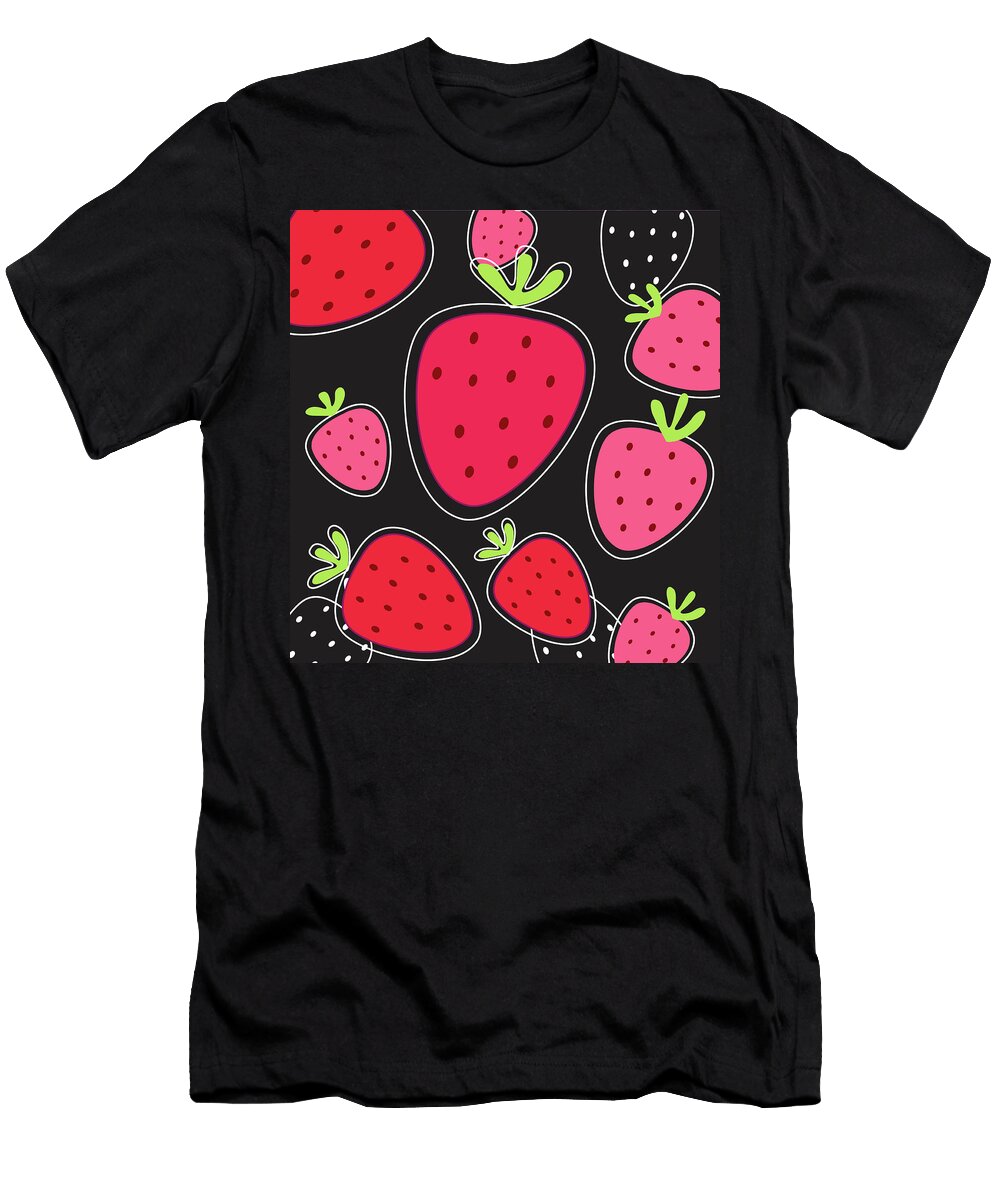 Original Hand Drawn Strawberries Black Pink Janka Guothova T-Shirt
