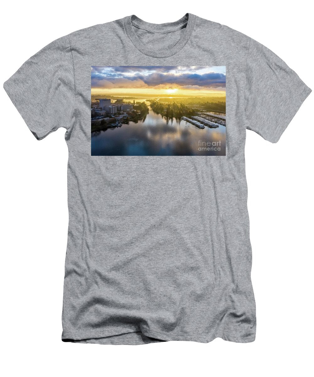 Over Montlake Portage Bay Sunrise Sunrays Mike Reid T-Shirt