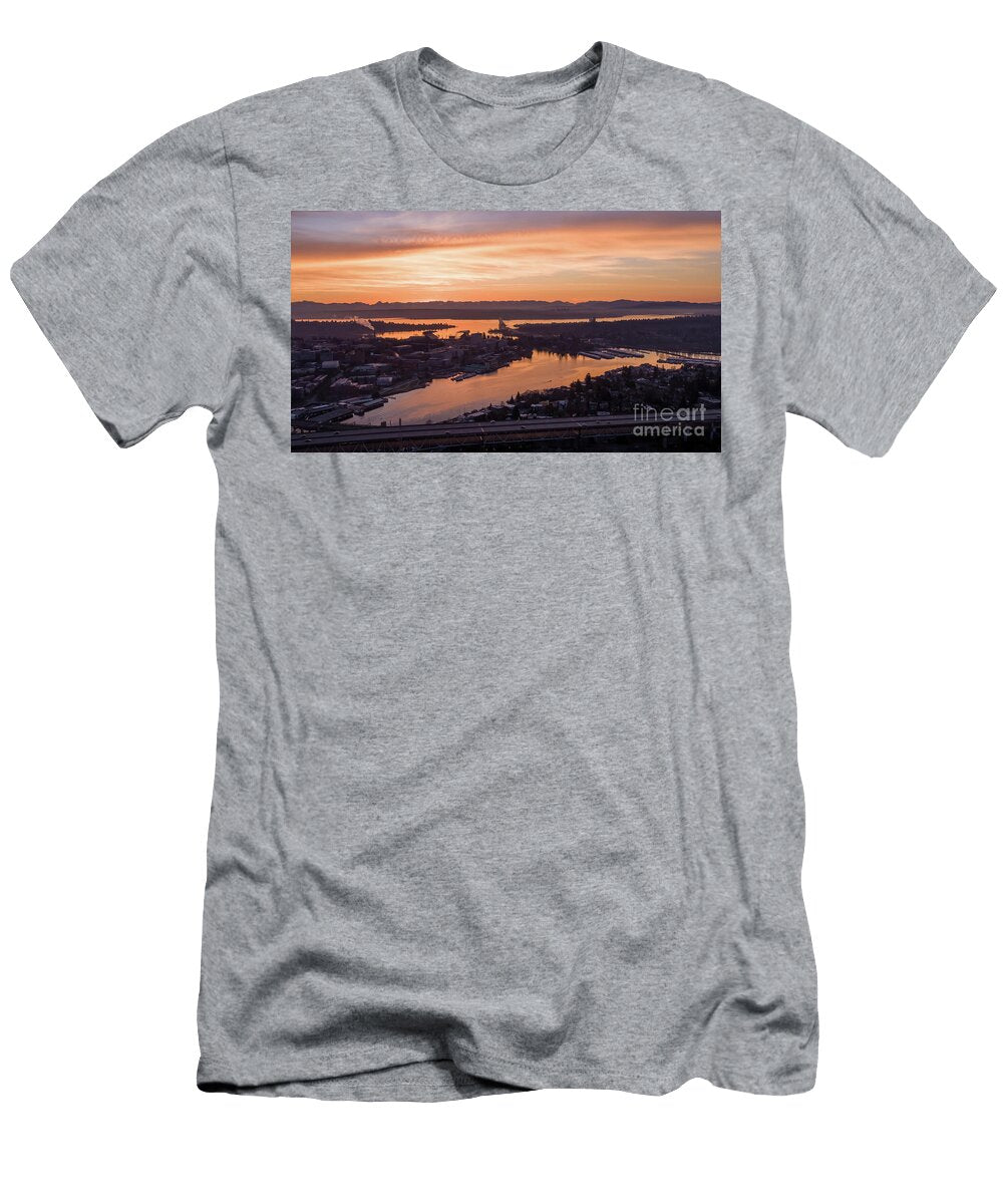 Over Seattle University of Washington and Portage Bay Sunrise Mike Reid T-Shirt