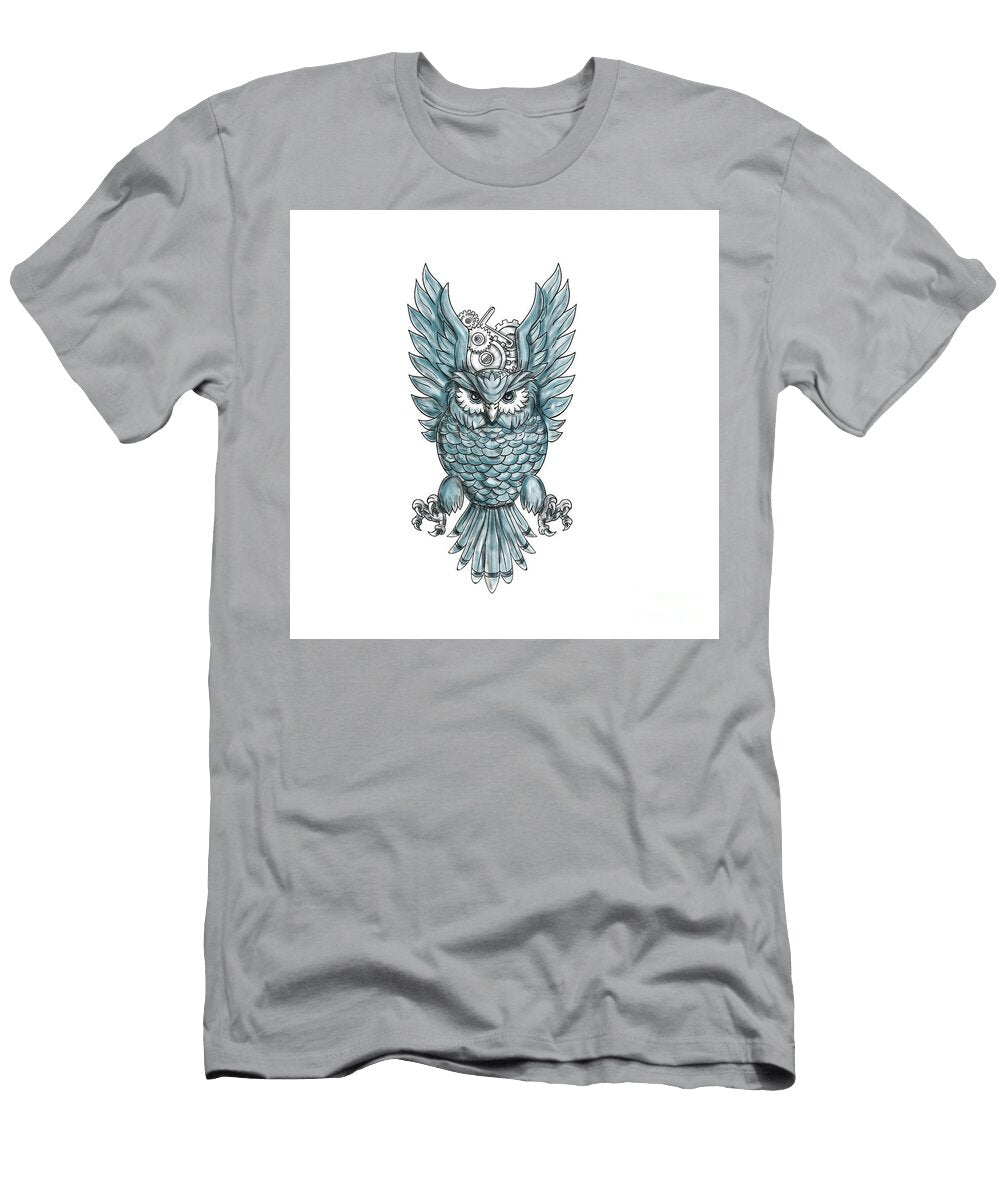 Owl Swooping Wings Clock Gears Tattoo Aloysius Patrimonio T-Shirt