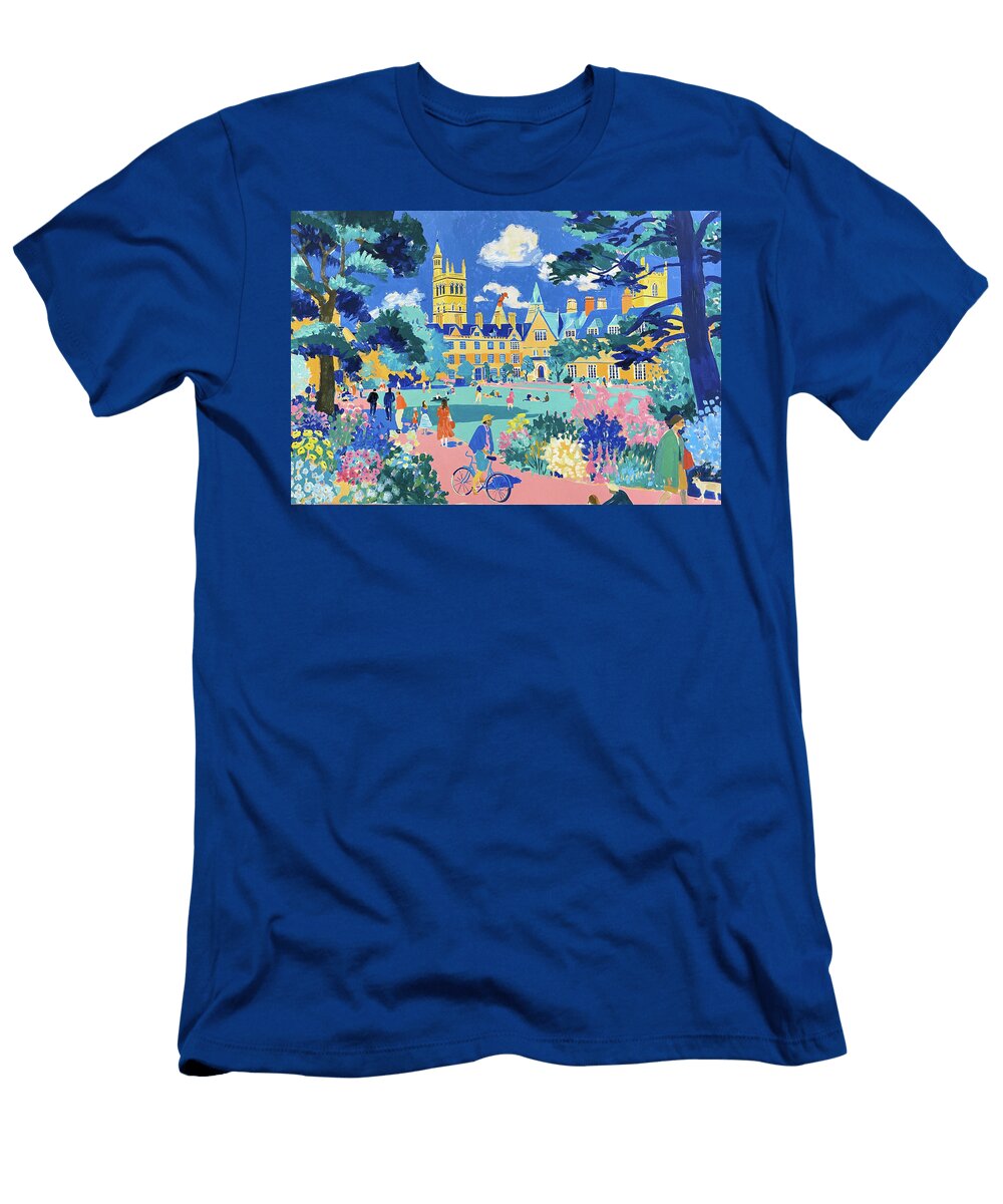 Oxford University Summer Scene Vibrant Day At a Historic Campus Sampadart Gallery T-Shirt