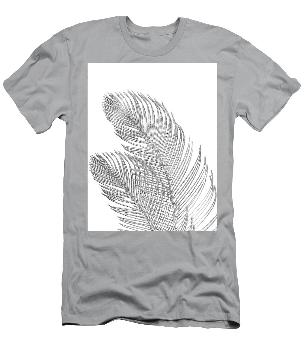 Palm Leaves Finesse Line Art with Silver Foil 1 Faux Foil Minimal Decor Art Anitas and Bellas Art T-Shirt