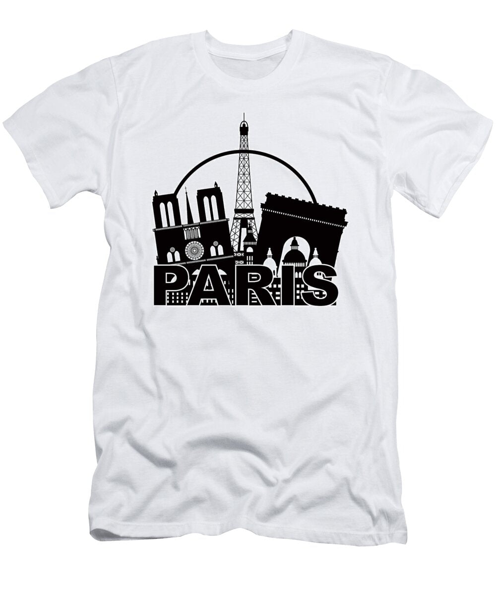 Paris City Skyline Silhouette Circle Black and White Illustratio Jpldesigns T-Shirt