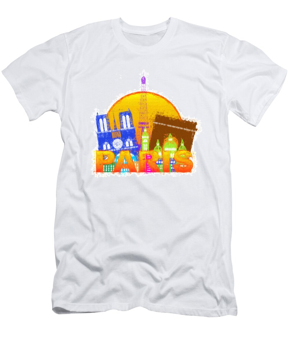 Paris City Skyline Silhouette Circle Color Impressionist Illustr Jpldesigns T-Shirt