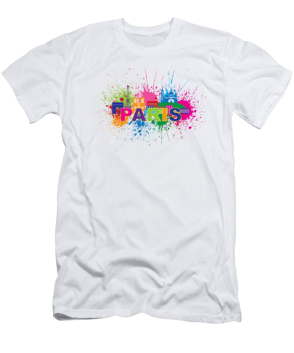 Paris Skyline Paint Splatter Text Illustration Jit Lim T-Shirt