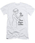 Peace Begins Within Minimalist Line Drawing of a Woman with Flowers and Inspirational Quote Mounir Khalfouf T-Shirt