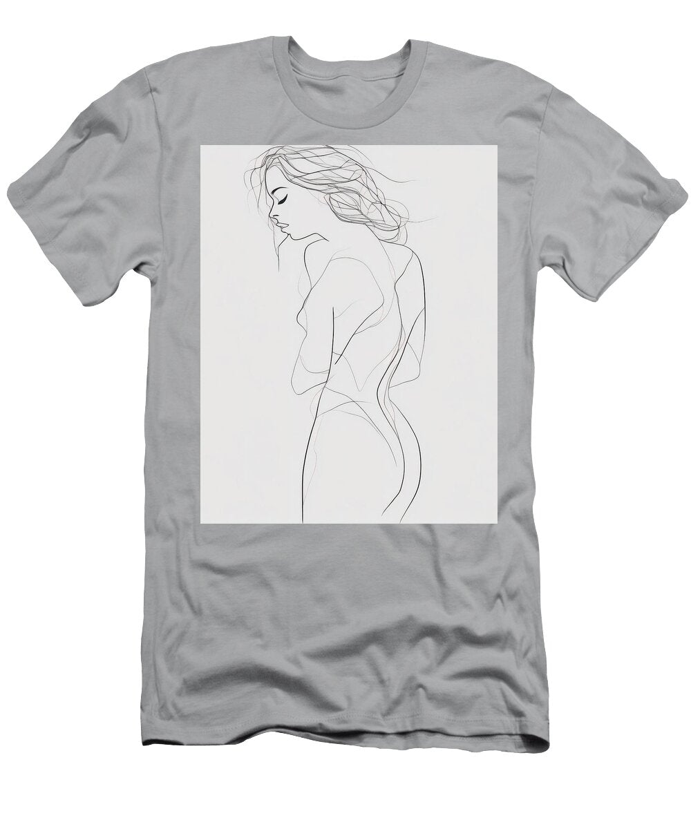Pencil One Lineart Woman Body Drawing Elegant Minimal Female Body Black Lines Drawing Mounir Khalfouf T-Shirt