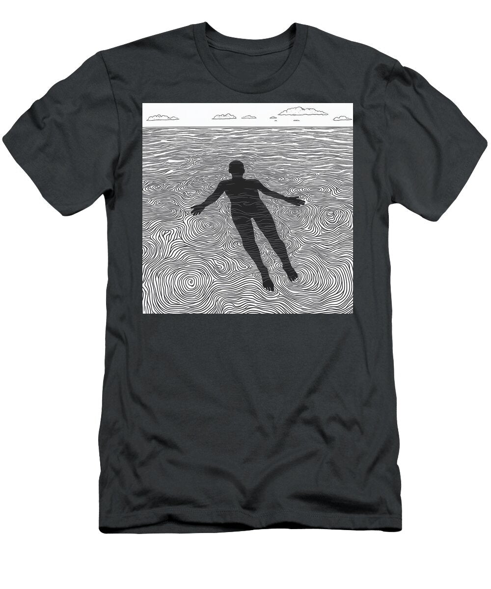 Person Floating in Wavy Water with Clouds Breanne Bigbang T-Shirt