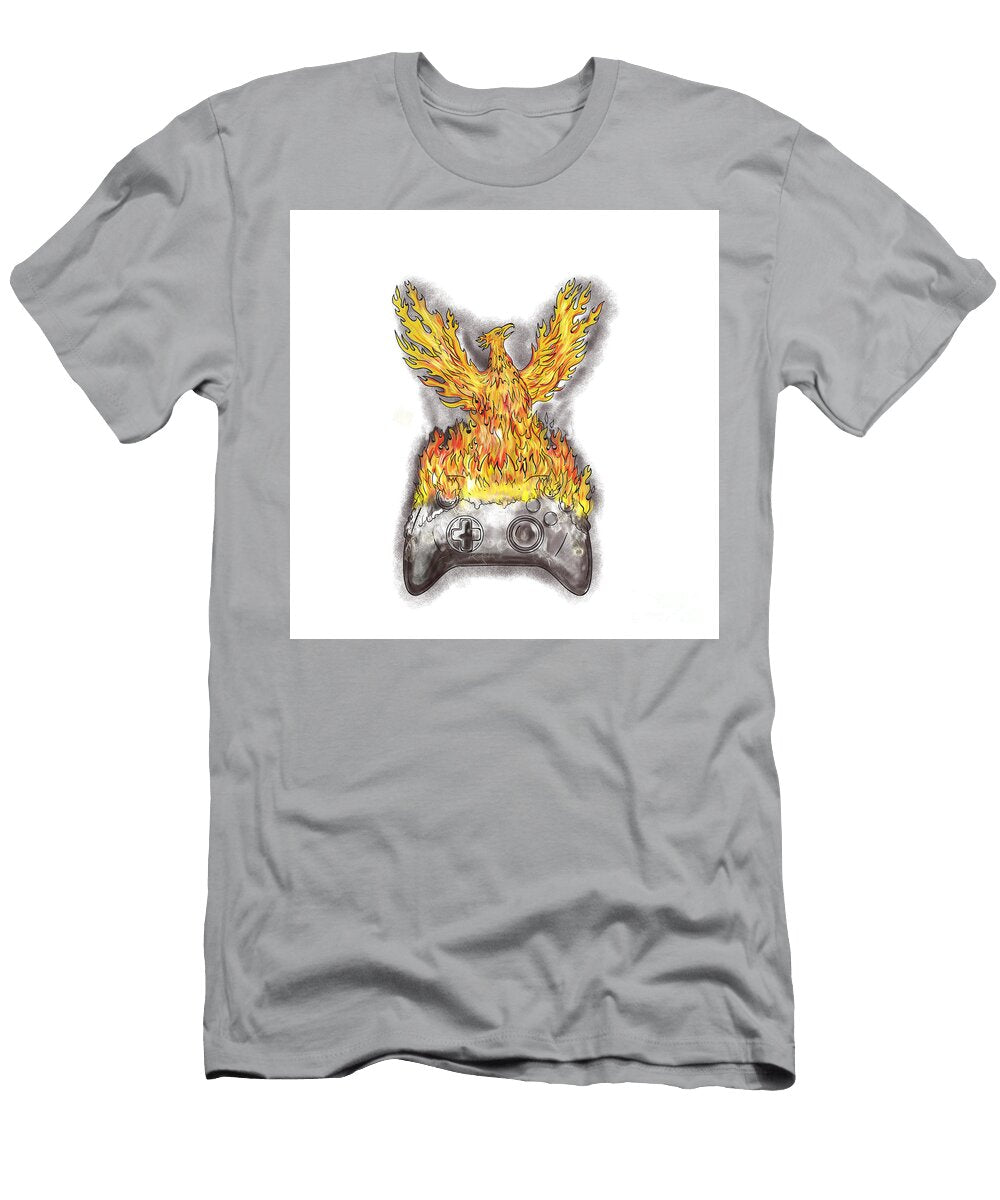 Phoenix Rising Over Burning Game Controller Tattoo Aloysius Patrimonio T-Shirt