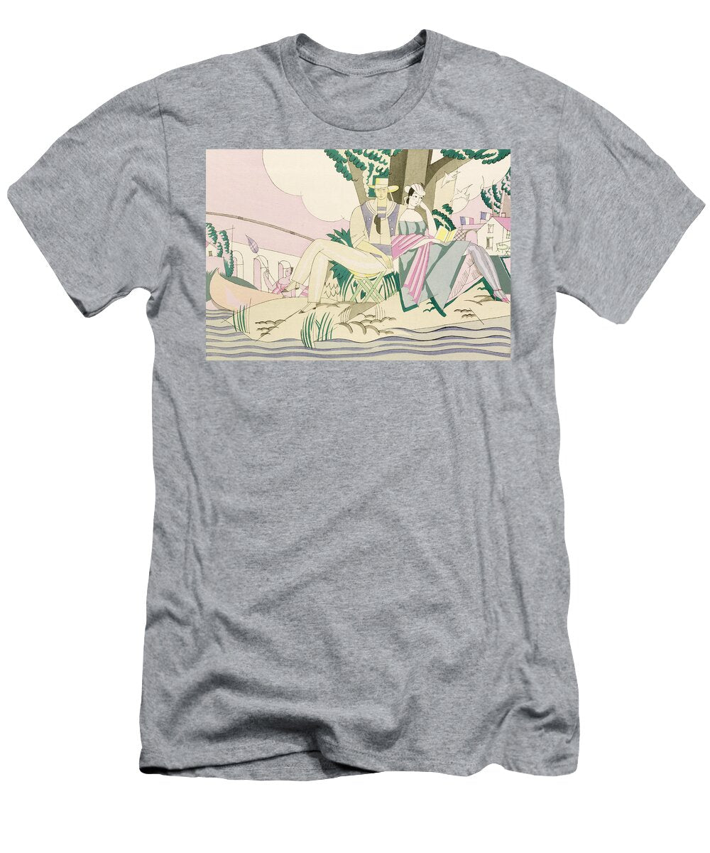 Picnic and Fishing Scene Charles Martin T-Shirt