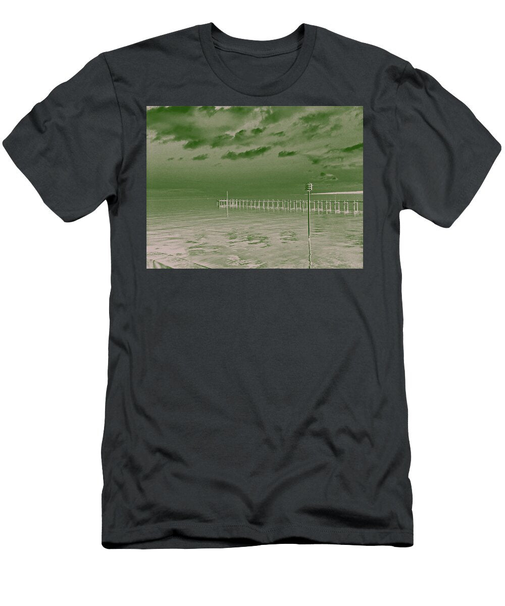 Pier on Mobile Bay in Fairhope Alabama Green Halftone Marian Bell T-Shirt