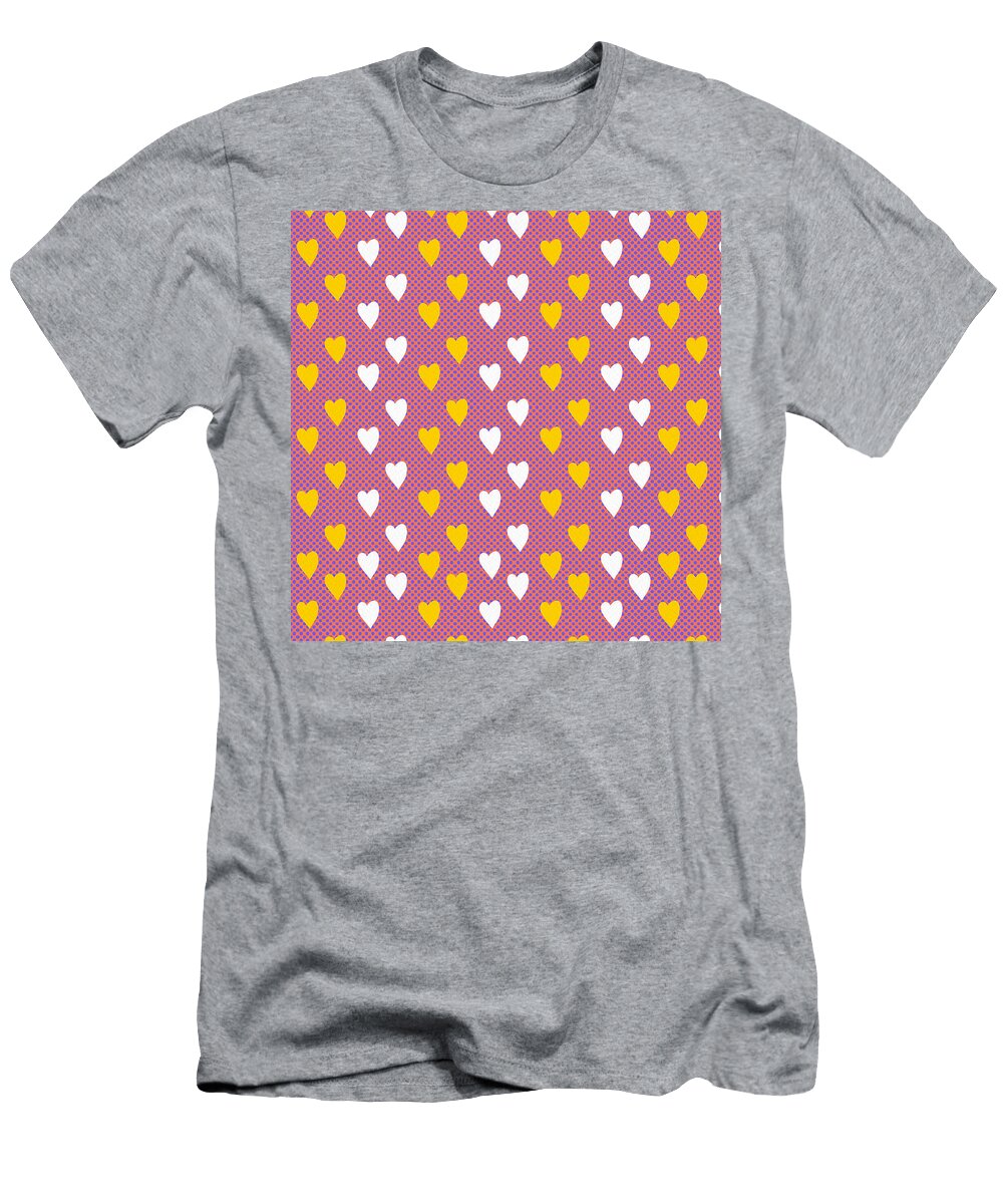 Pink Happy Heart Pattern Art By Jen Montgomery Jen Montgomery T-Shirt
