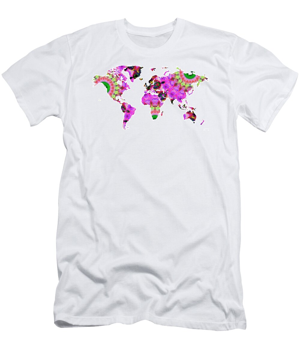 Pink Mandala Map of the World 39 Sharon Cummings Sharon Cummings T-Shirt