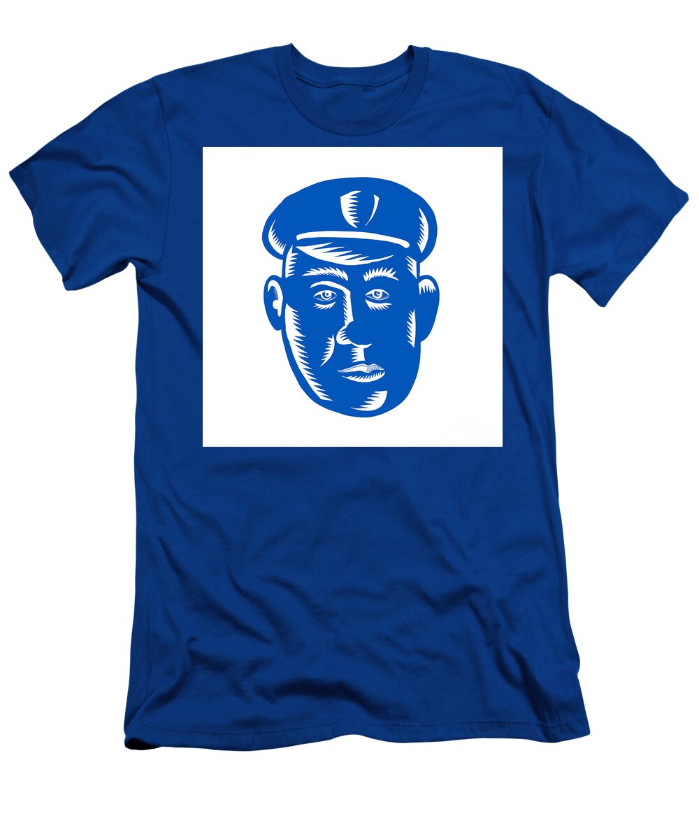 Police Officer Head Woodcut Aloysius Patrimonio T-Shirt
