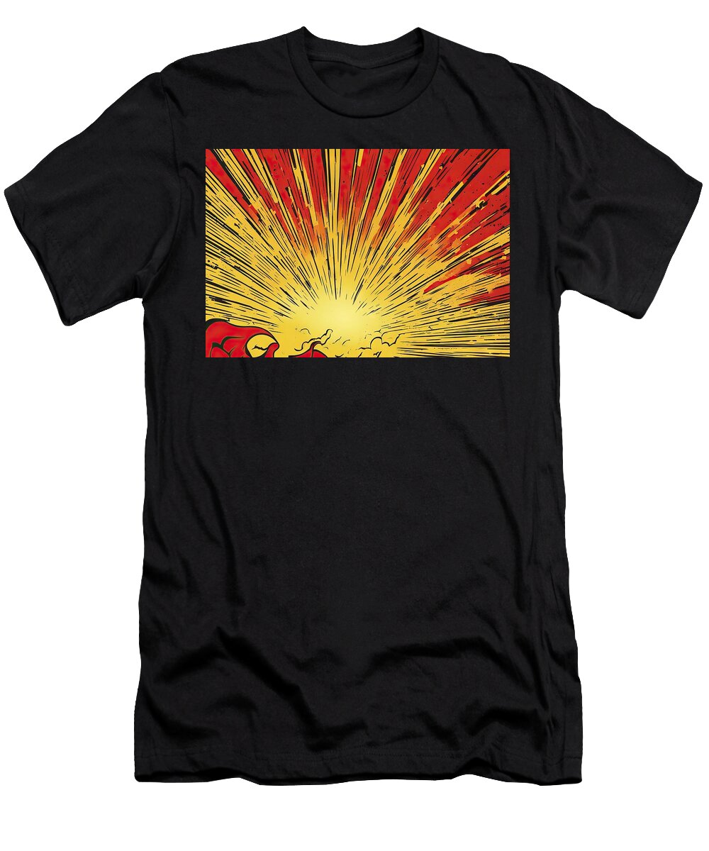 Pop Art Retro Comic Yellow and Red Background Wafe Akkash T-Shirt