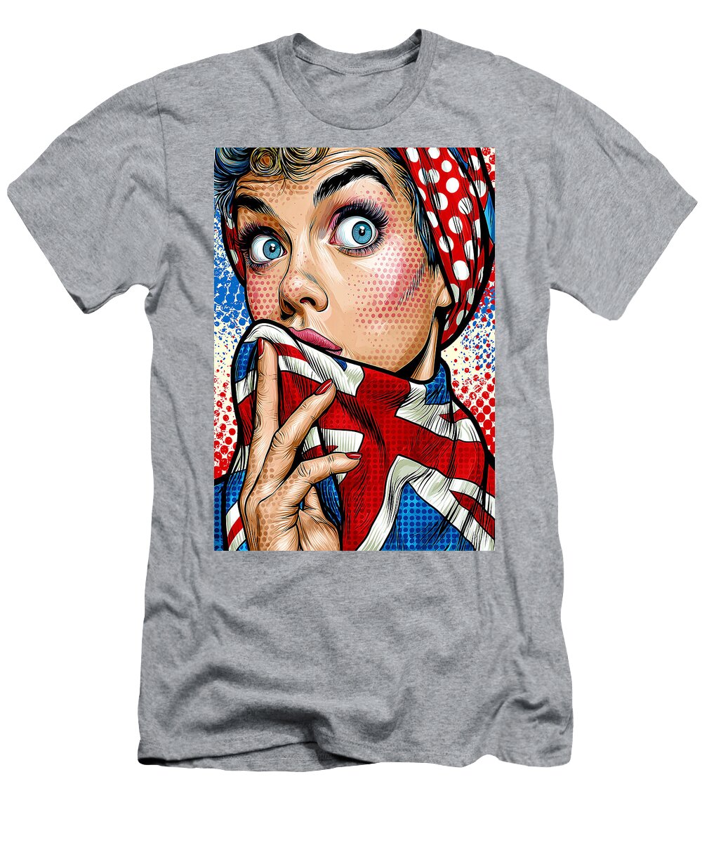 Pop Art Woman with British Flag Kevin Walker and Pixel Reverie T-Shirt
