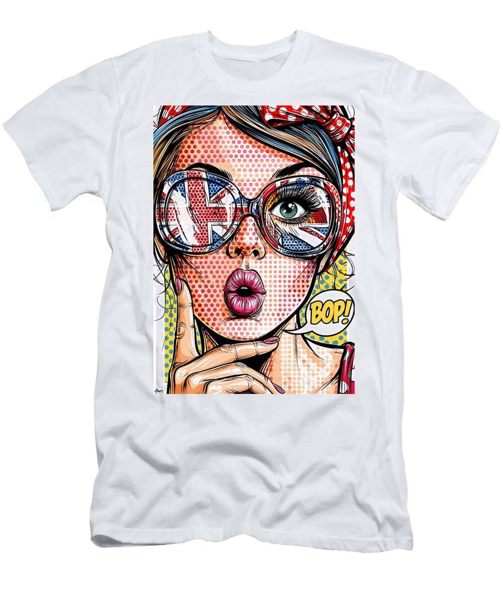 Pop Art Woman with British Glasses Kevin Walker and Pixel Reverie T-Shirt
