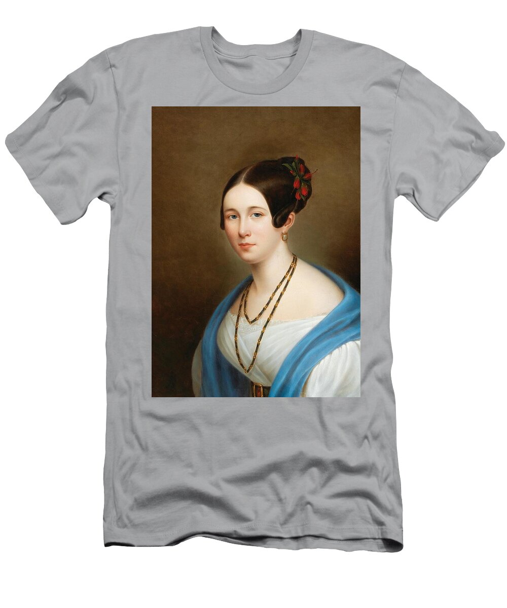 Portrait of a Lady with Hibiscus Flowers in Her Hair Art Adolph Senff German T-Shirt